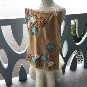 Persaman New York 100% Cotton Embroidered Floral Tan Skirt Size 8 NWT